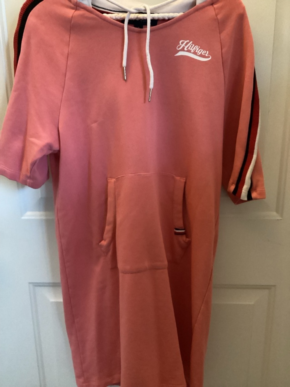 Tommy Hilfiger Logo Hoodie Sweatshirt Dress Sky Tea Rose Pink 66% Cotton Size M
